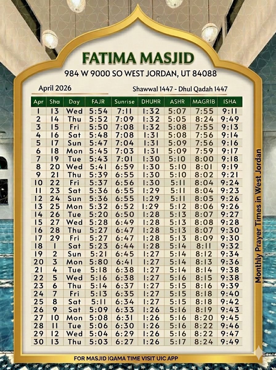 April 2026 Prayer Schedule