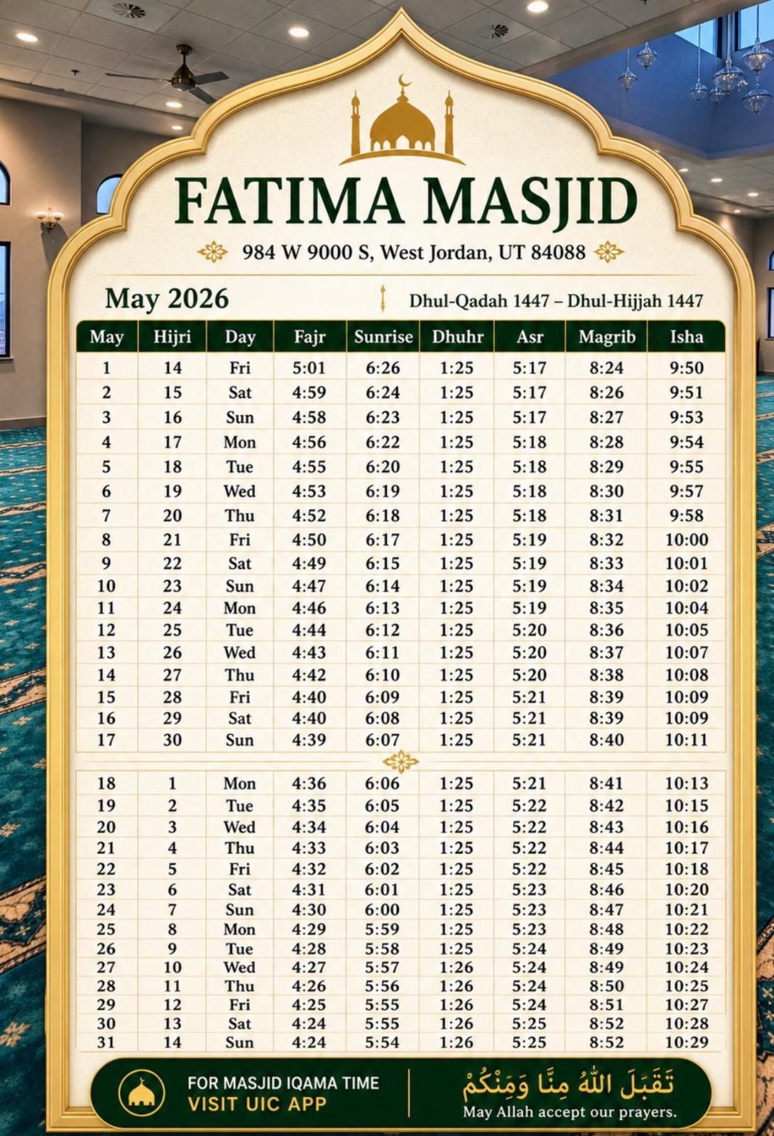 May 2026 Prayer Schedule